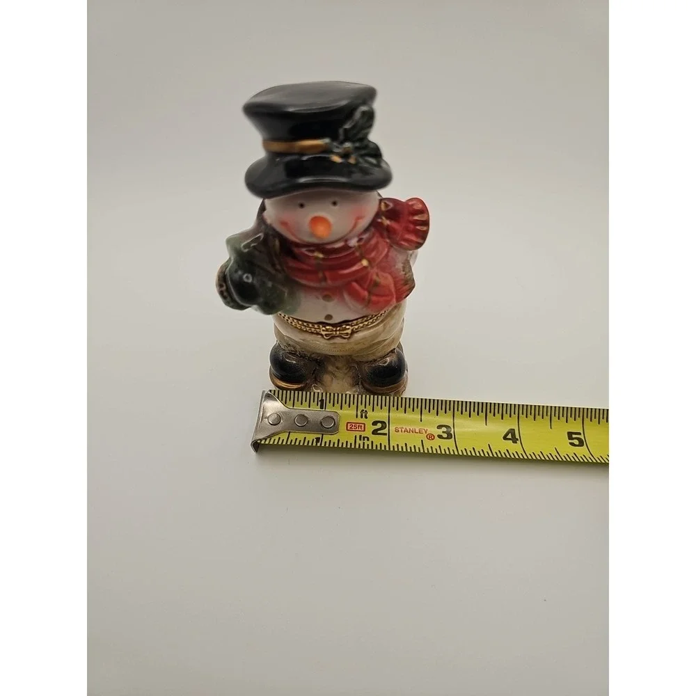 Snowman Trinket‎ Box Jar Christmas Hinged Porcelain Box
